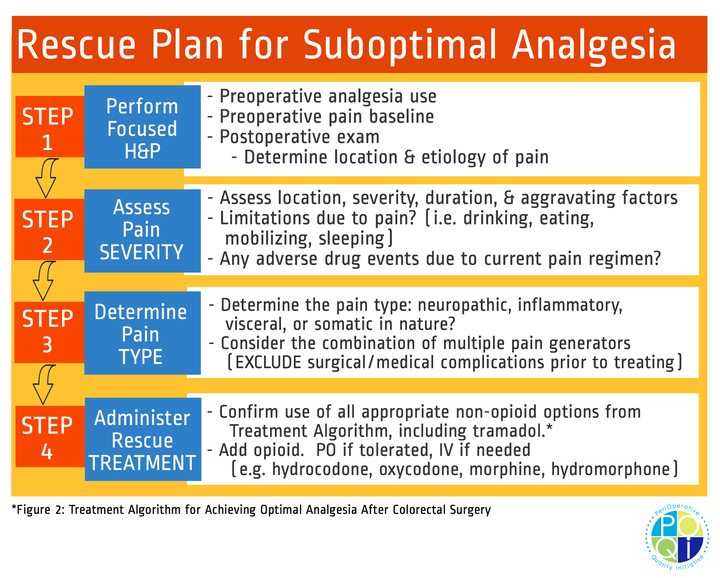 Figure 1: This figure illustrates a structured approach as a rescue plan for a patient experiencing suboptimal pain control.  Except in extreme cases, this step-by-step process should lead to appropriate management that continues the principles being employed with the goal of delivering optimal analgesia.