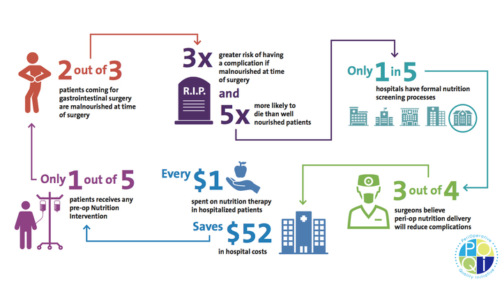 Figure 1: Facts and Data For Perioperative Nutrition Screening and Therapy. Data drawn from 6,19,106